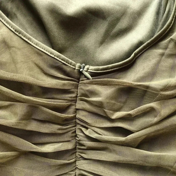 MISSGUIDED Mesh Ruched Dress Open Back Dress Dark Green Size 10 - Picture 8 of 10